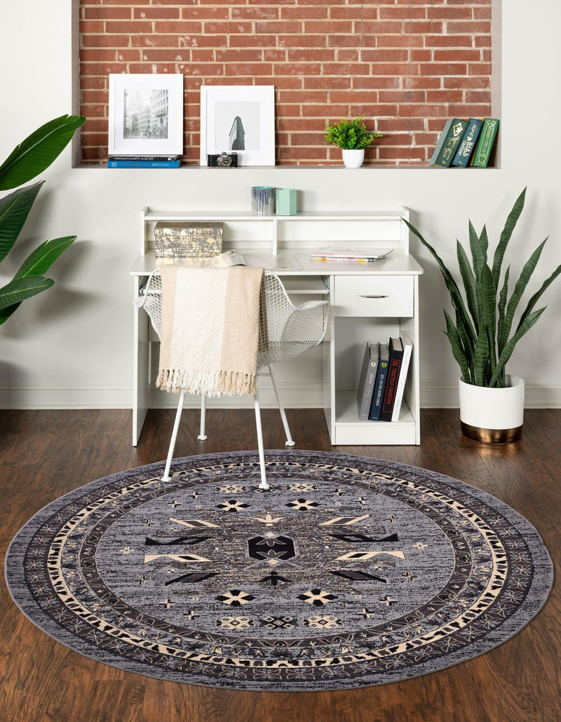 Tabriz Tapestries Collection Area Rug - Azerbaijan (Gray) Round Gray lifestyle 30