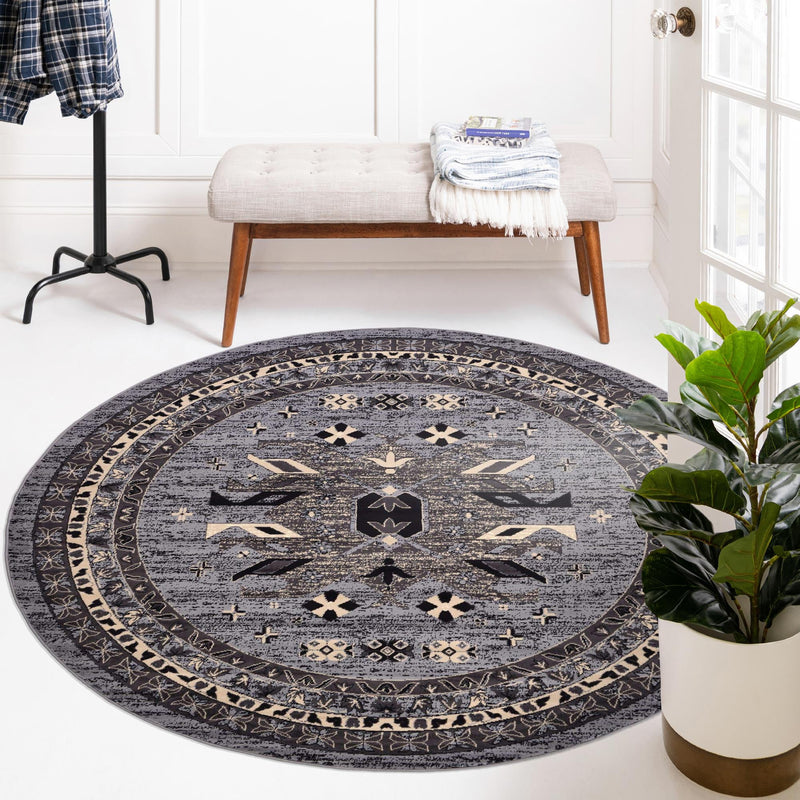 Tabriz Tapestries Collection Area Rug - Azerbaijan (Gray) Round Gray lifestyle 67