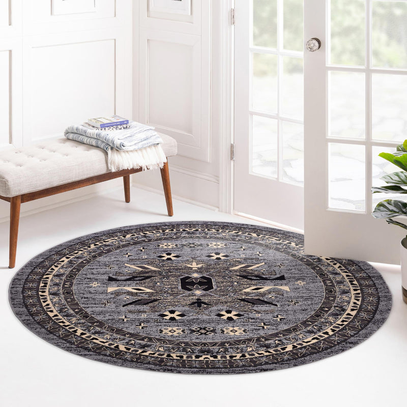 Tabriz Tapestries Collection Area Rug - Azerbaijan (Gray) Round Gray lifestyle 69