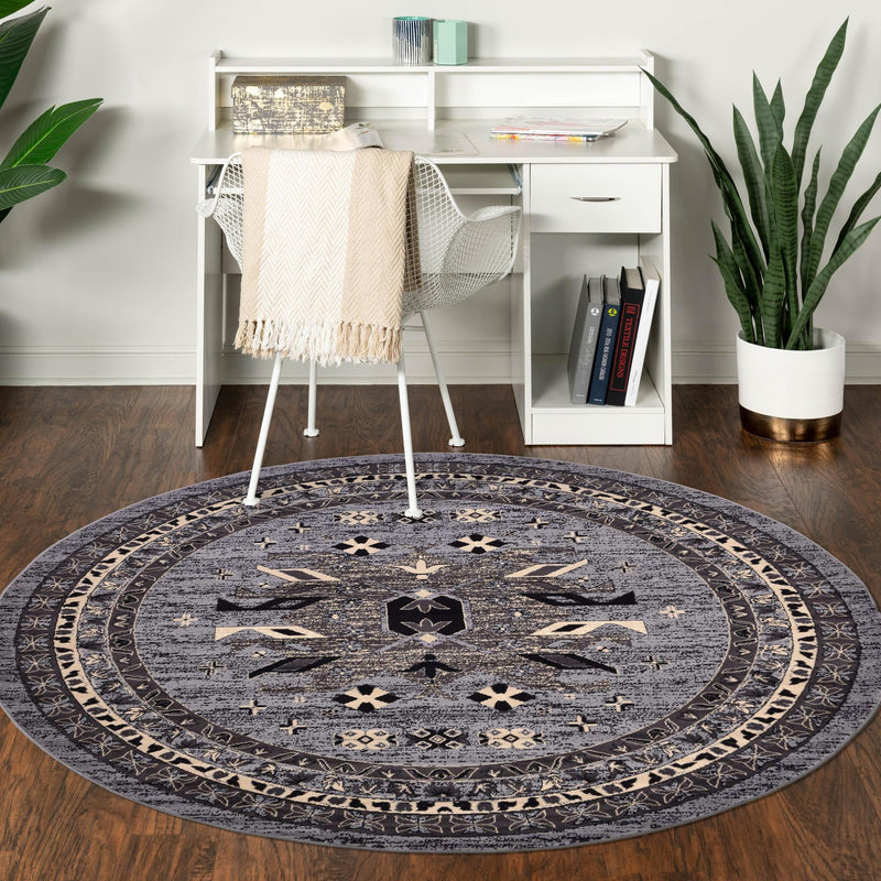 Tabriz Tapestries Collection Area Rug - Azerbaijan (Gray) Round Gray lifestyle 71