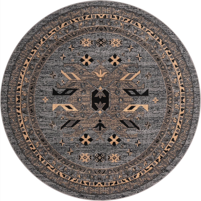Tabriz Tapestries Collection Area Rug - Azerbaijan (Gray) Round Gray lifestyle 19