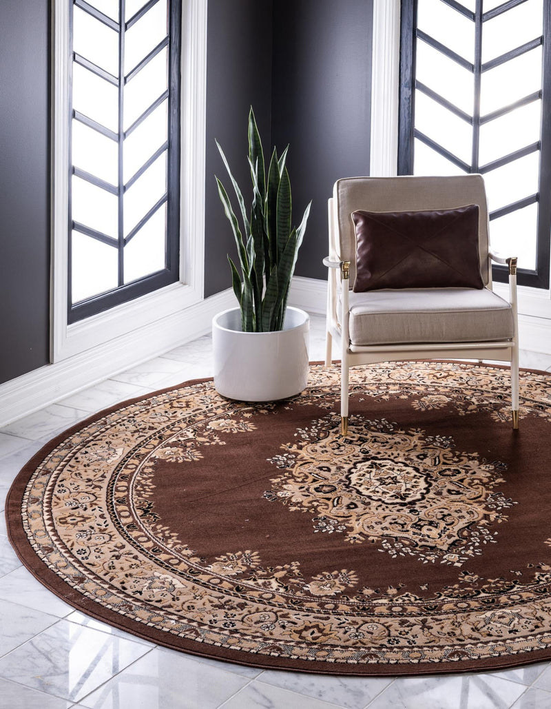 Tabriz Tapestry Collection Area Rug - Azerbaijan (Brown) Round Brown lifestyle 18