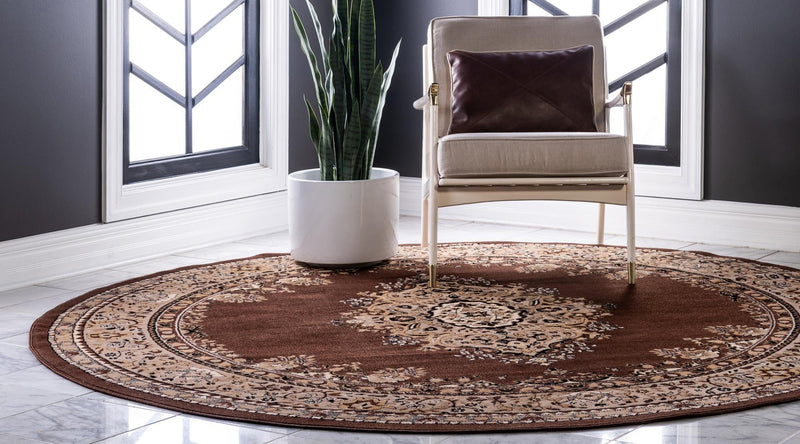 Tabriz Tapestry Collection Area Rug - Azerbaijan (Brown) Round Brown lifestyle 22