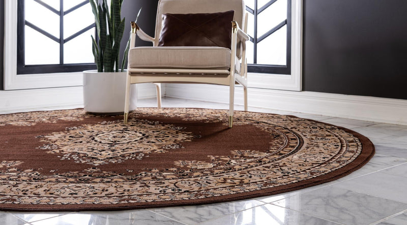 Tabriz Tapestry Collection Area Rug - Azerbaijan (Brown) Round Brown lifestyle 25