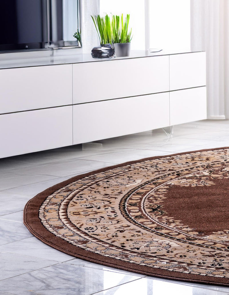 Tabriz Tapestry Collection Area Rug - Azerbaijan (Brown) Round Brown lifestyle 28