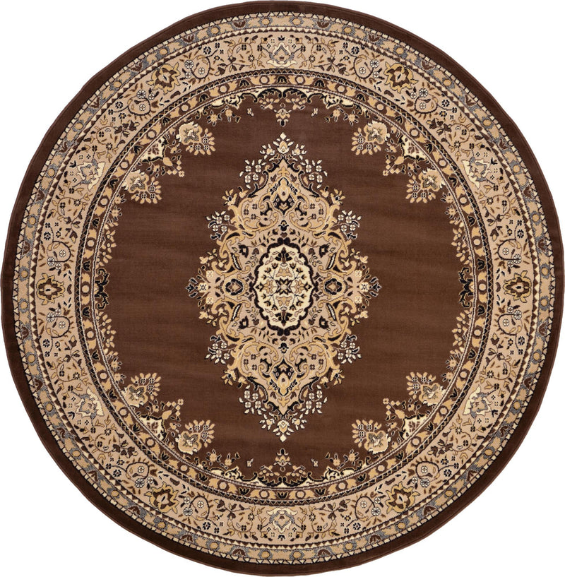 Tabriz Tapestry Collection Area Rug - Azerbaijan (Brown) Round Brown lifestyle 15