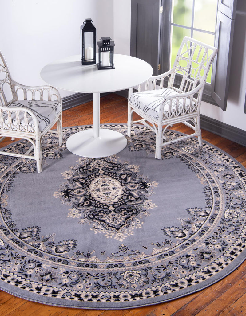 Tabriz Tapestry Collection Area Rug - Azerbaijan (Gray) Round Gray lifestyle 20