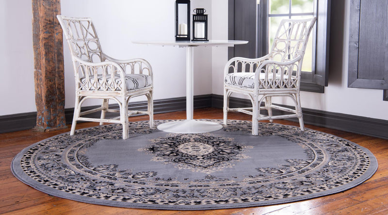 Tabriz Tapestry Collection Area Rug - Azerbaijan (Gray) Round Gray lifestyle 25