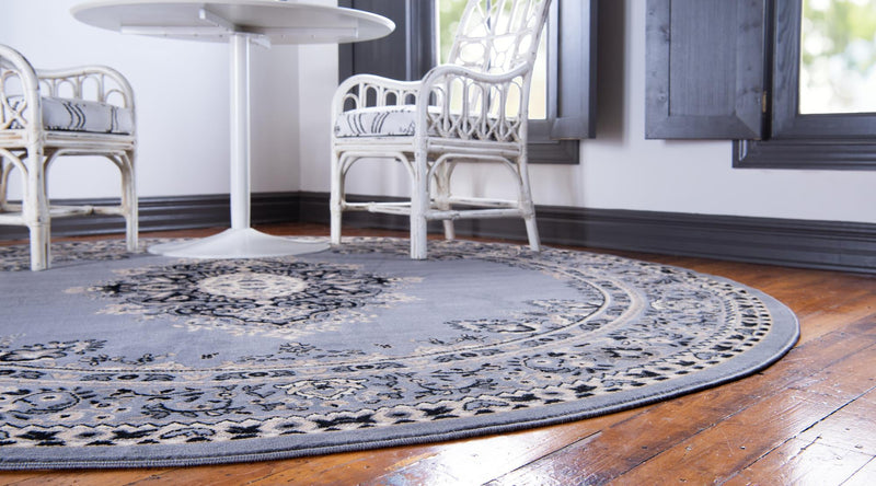 Tabriz Tapestry Collection Area Rug - Azerbaijan (Gray) Round Gray lifestyle 28