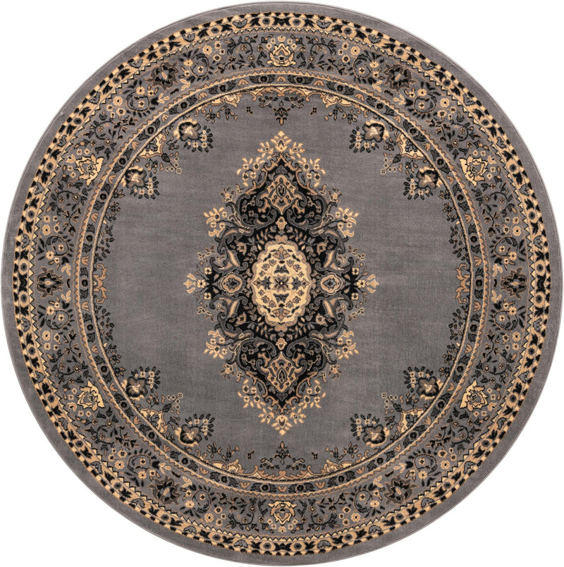 Tabriz Tapestry Collection Area Rug - Azerbaijan (Gray) Round Gray lifestyle 17