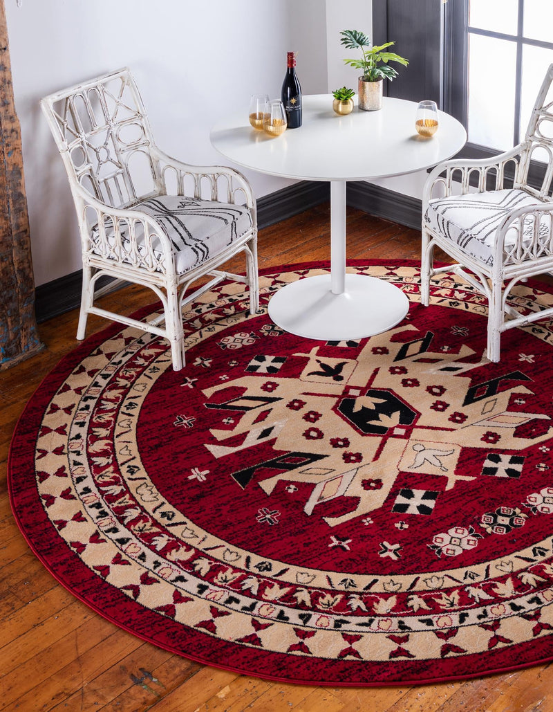 Tabriz Tapestries Collection Area Rug - Azerbaijan (Red) Round Red lifestyle 19