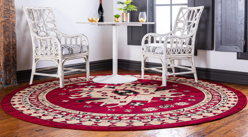 Tabriz Tapestries Collection Area Rug - Azerbaijan (Red) Round Red lifestyle 22