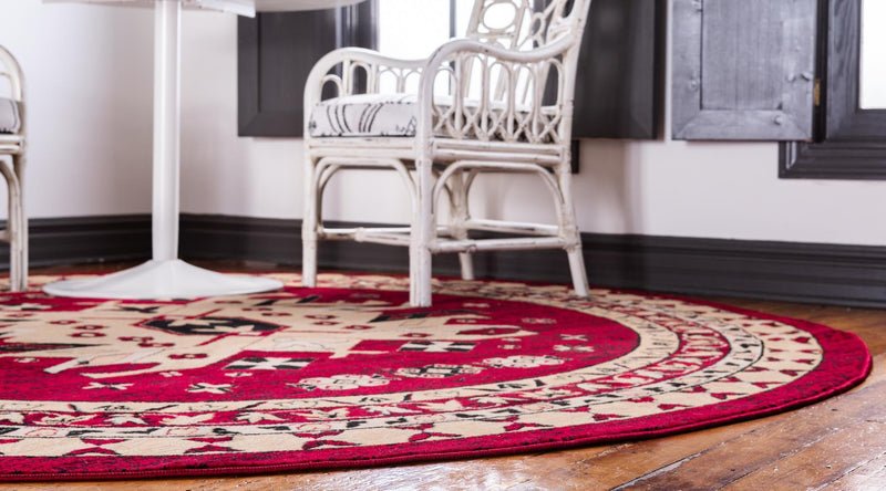 Tabriz Tapestries Collection Area Rug - Azerbaijan (Red) Round Red lifestyle 25