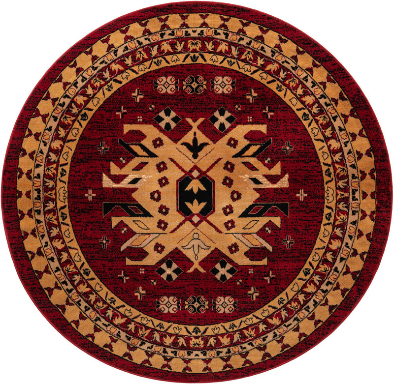 Tabriz Tapestries Collection Area Rug - Azerbaijan (Red) Round Red lifestyle 16