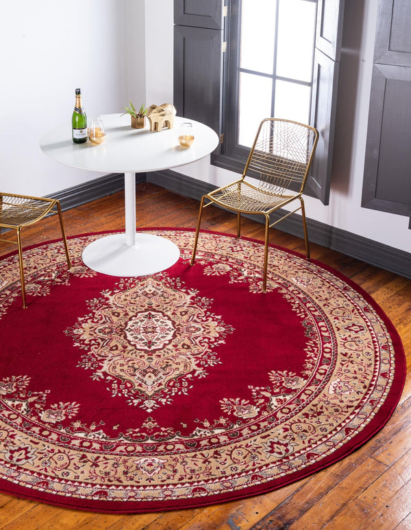 Tabriz Tapestry Collection Area Rug - Azerbaijan (Burgundy) Round Burgundy lifestyle 24