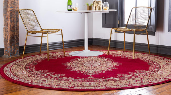 Tabriz Tapestry Collection Area Rug - Azerbaijan (Burgundy) Round Burgundy lifestyle 28