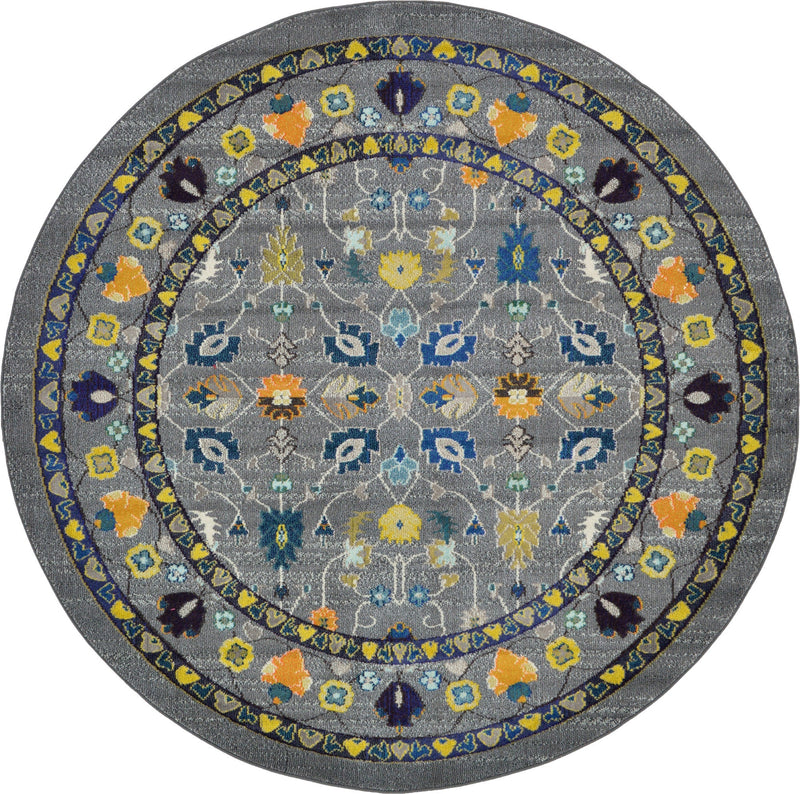 Chateau Elegance Collection Area Rug - Luxembourg Round Gray lifestyle 16