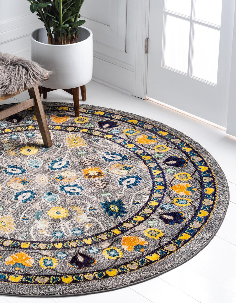 Chateau Elegance Collection Area Rug - Luxembourg Round Gray lifestyle 20