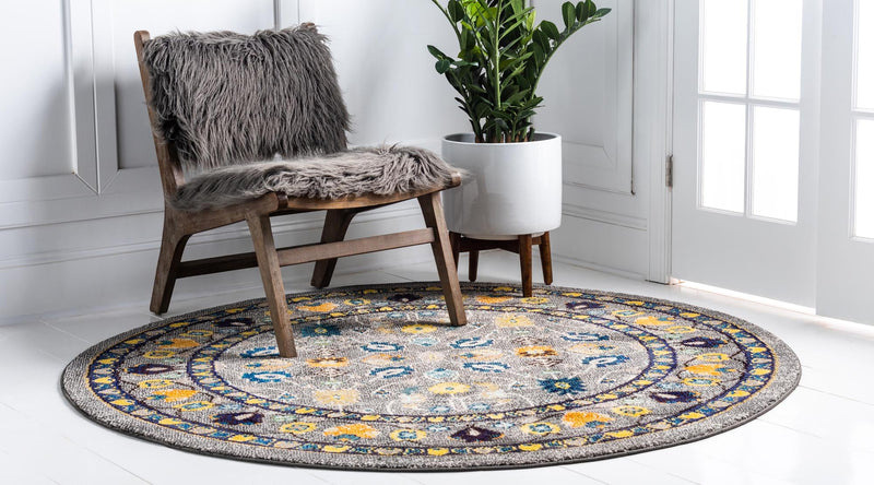 Chateau Elegance Collection Area Rug - Luxembourg Round Gray lifestyle 24