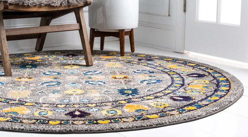 Chateau Elegance Collection Area Rug - Luxembourg Round Gray lifestyle 28