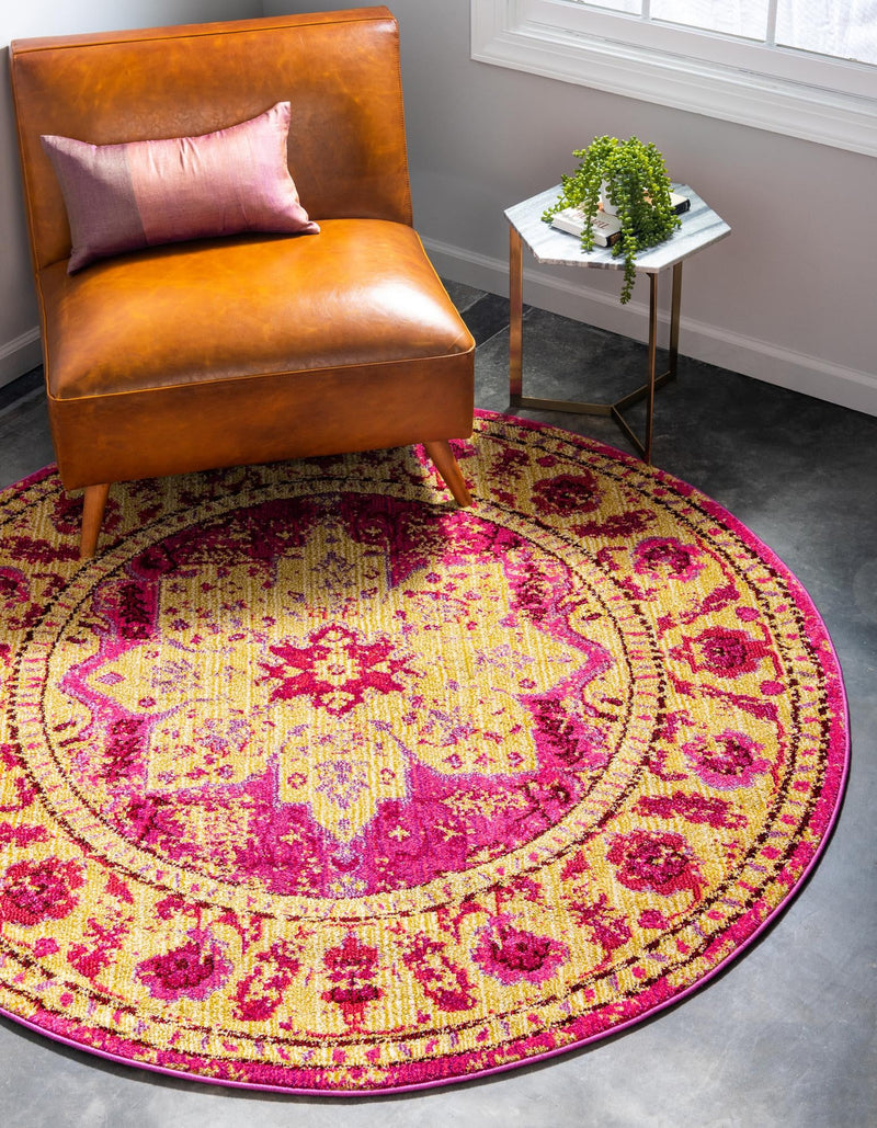 Chateau Elegance Collection Area Rug - Tuileries Round Pink lifestyle 52