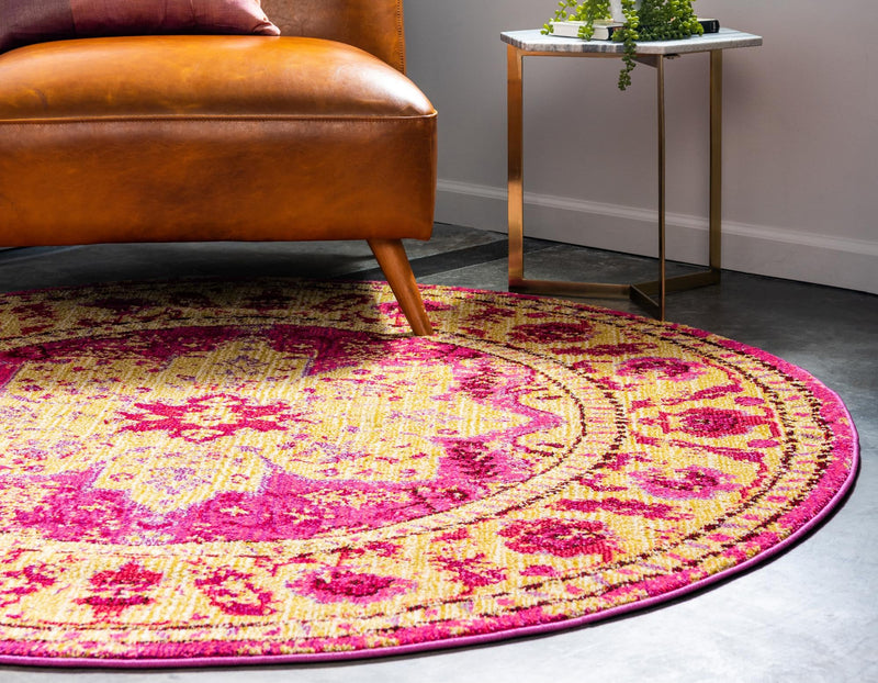 Chateau Elegance Collection Area Rug - Tuileries Round Pink lifestyle 63