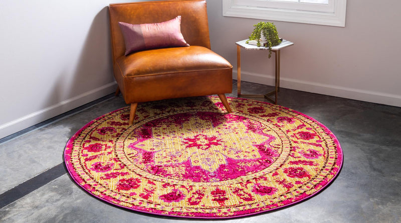 Chateau Elegance Collection Area Rug - Tuileries Round Pink lifestyle 70