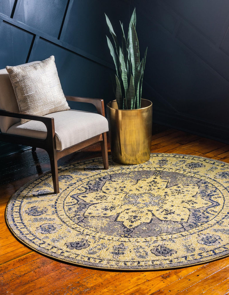 Chateau Elegance Collection Area Rug - Tuileries Round Gray lifestyle 50
