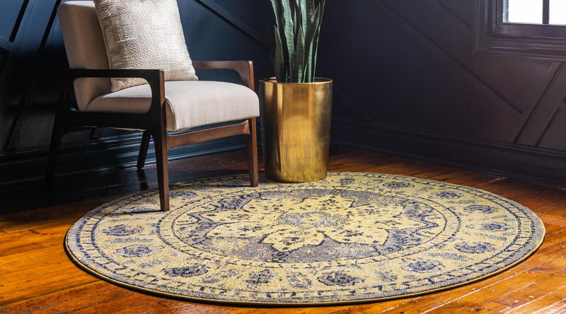 Chateau Elegance Collection Area Rug - Tuileries Round Gray lifestyle 52