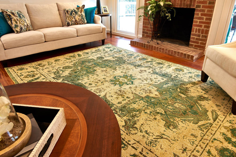 Chateau Elegance Collection Area Rug - Tuileries Rectangle Green lifestyle 45