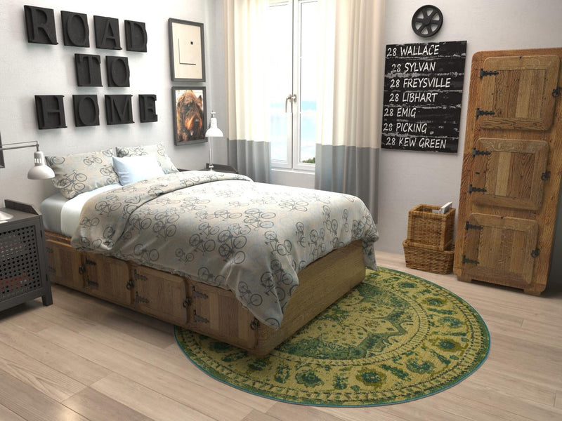 Chateau Elegance Collection Area Rug - Tuileries Round Green lifestyle 58