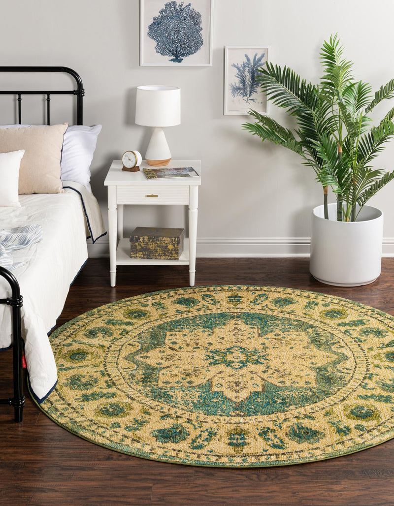 Chateau Elegance Collection Area Rug - Tuileries Round Green lifestyle 55