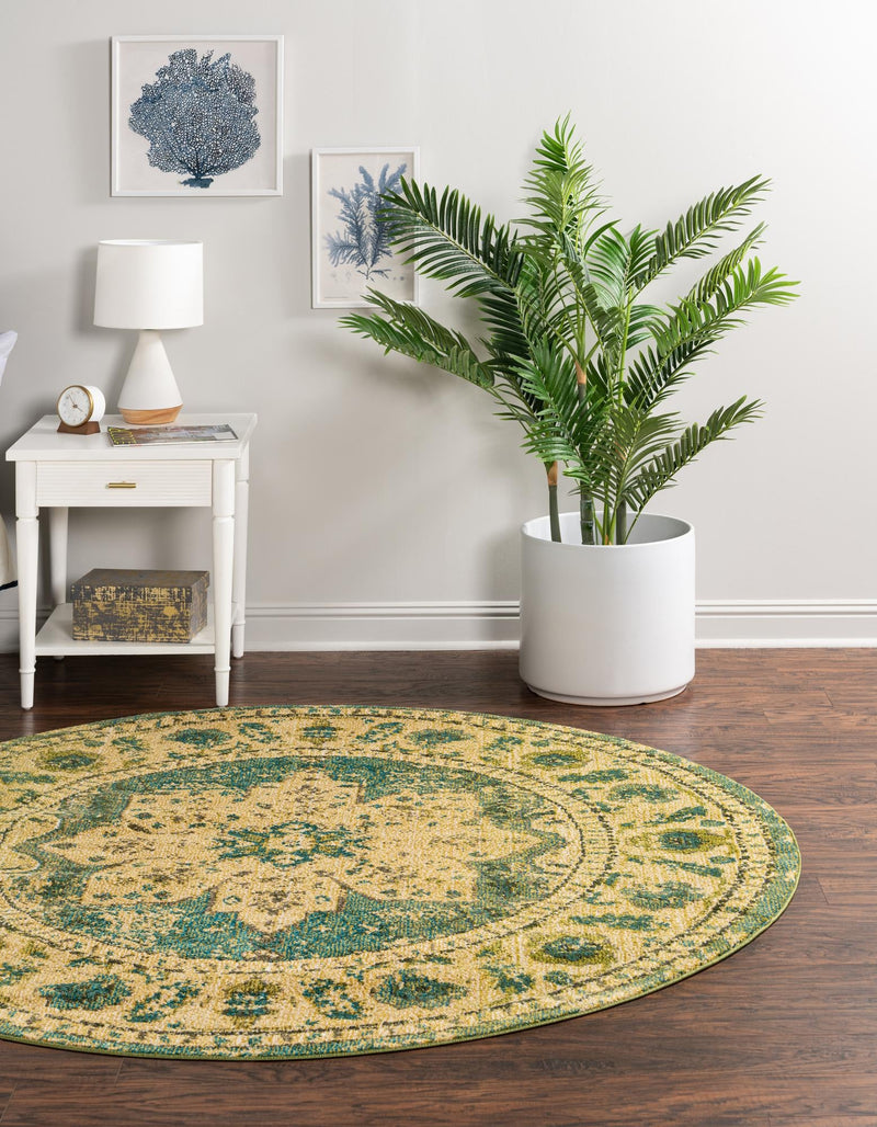 Chateau Elegance Collection Area Rug - Tuileries Round Green lifestyle 66