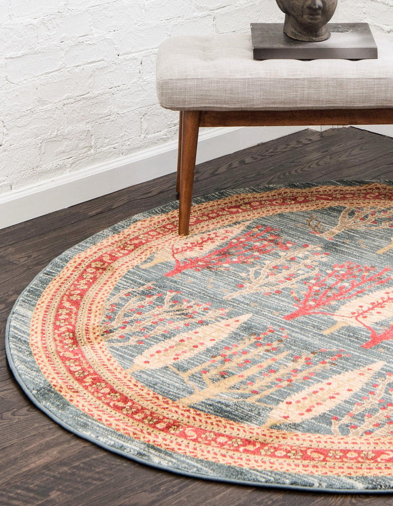 Zagros Oasis Collection Area Rug - Ilam Round Blue lifestyle 32