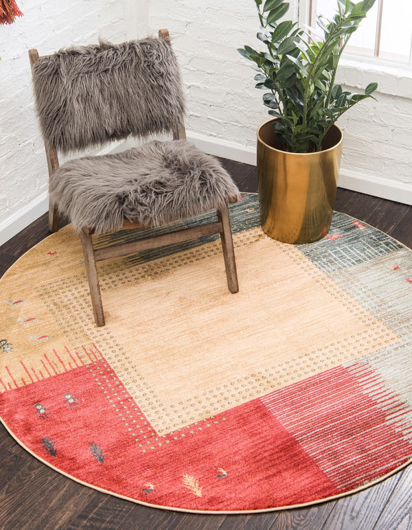 Zagros Oasis Collection Area Rug - Darrehshahr Round Tan lifestyle 15