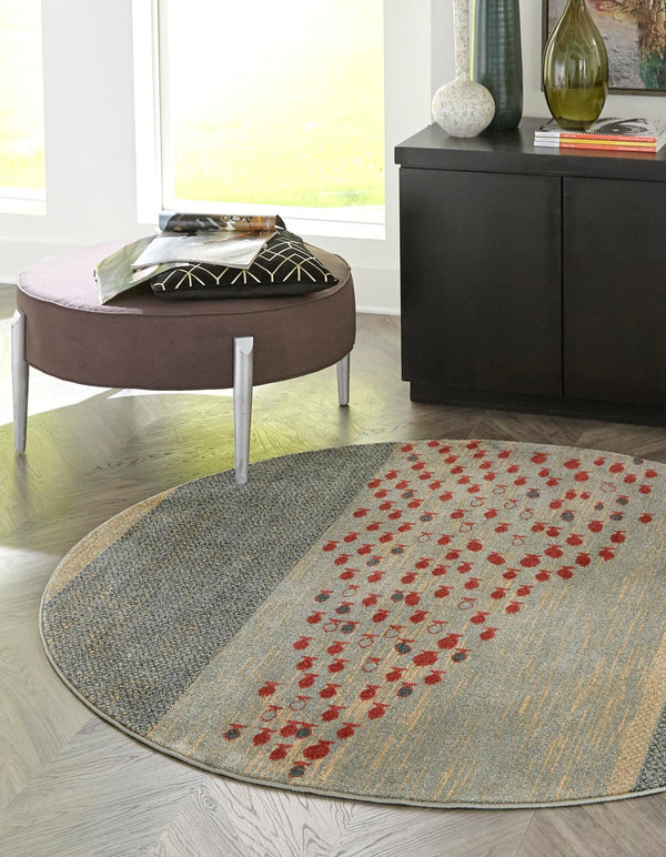 Zagros Oasis Collection Area Rug - Kermanshah Round Blue lifestyle 14
