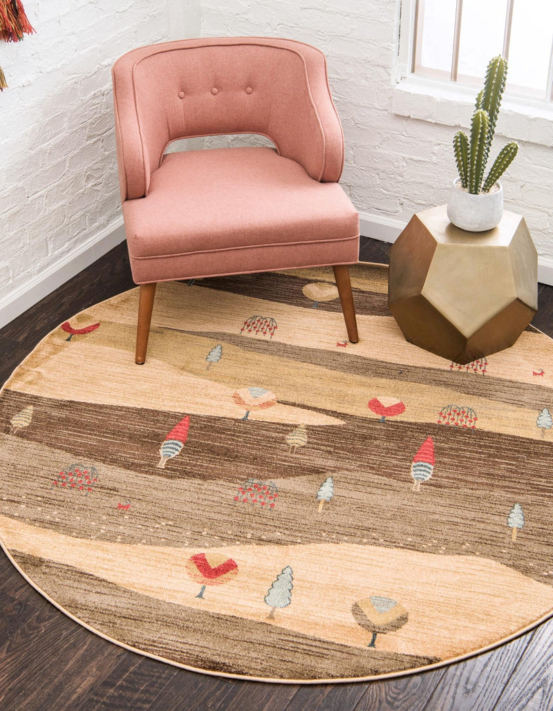 Zagros Oasis Collection Area Rug - Nahavand Round Tan lifestyle 13