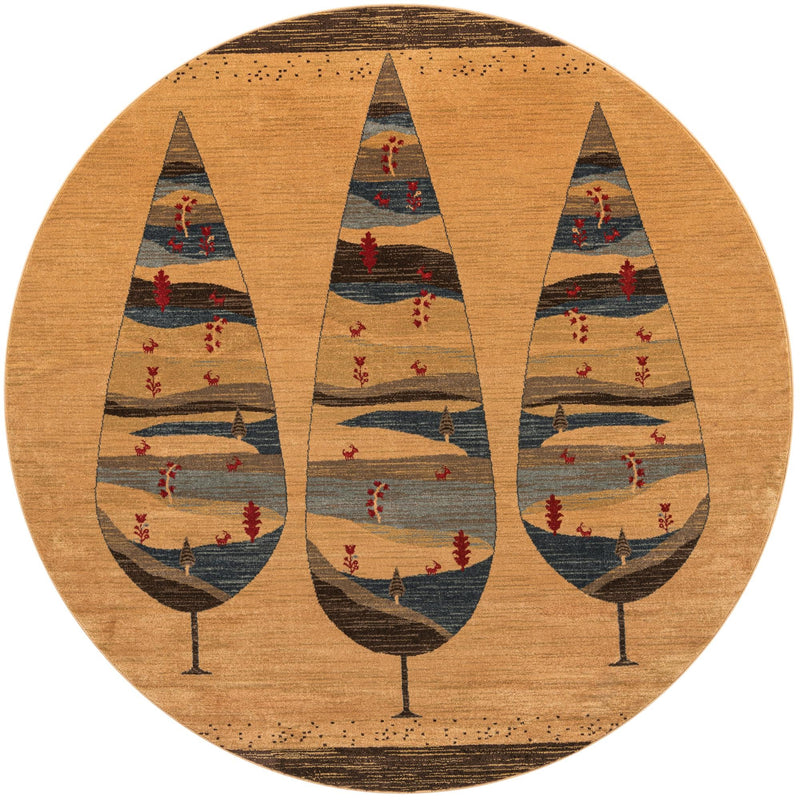 Zagros Oasis Collection Area Rug - Malayer Round Tan lifestyle 12