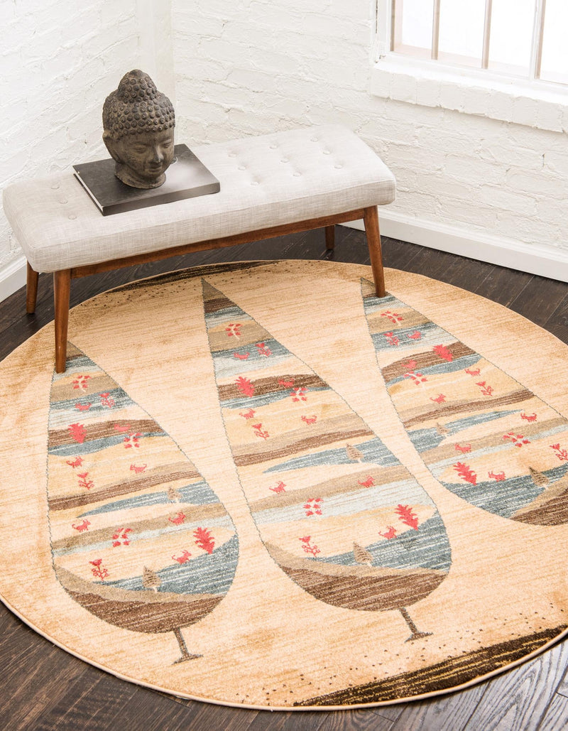 Zagros Oasis Collection Area Rug - Malayer Round Tan lifestyle 15