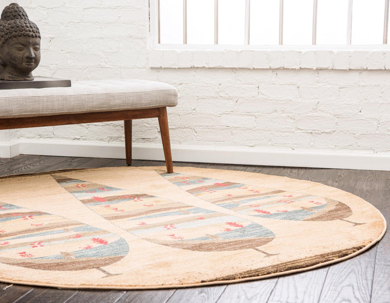 Zagros Oasis Collection Area Rug - Malayer Round Tan lifestyle 19