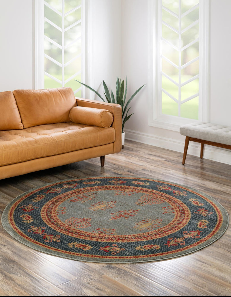 Zagros Oasis Collection Area Rug - Dalahu Round Light Blue lifestyle 20