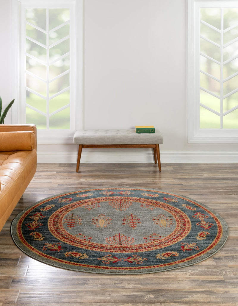 Zagros Oasis Collection Area Rug - Dalahu Round Light Blue lifestyle 23