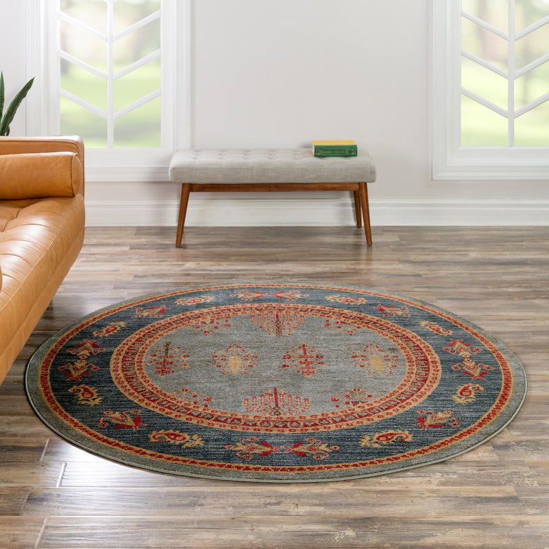 Zagros Oasis Collection Area Rug - Dalahu Round Light Blue lifestyle 68