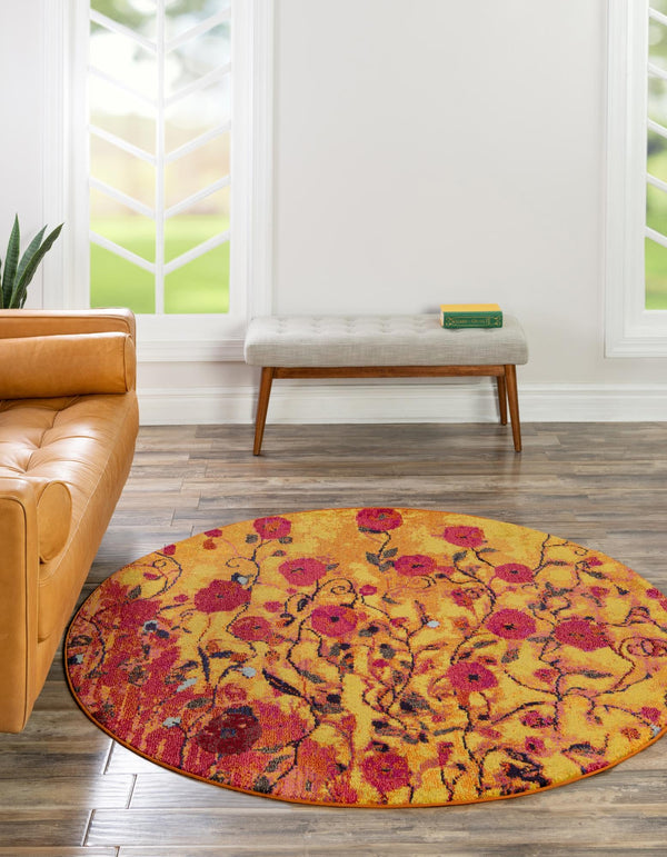 Marrakesh Elegance Collection Area Rug - Guercif Round Yellow lifestyle 14