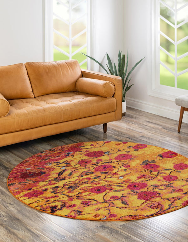 Marrakesh Elegance Collection Area Rug - Guercif Round Yellow lifestyle 17