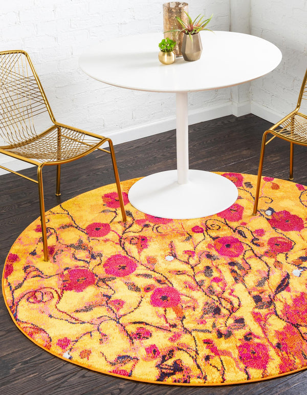 Marrakesh Elegance Collection Area Rug - Guercif Round Yellow lifestyle 20