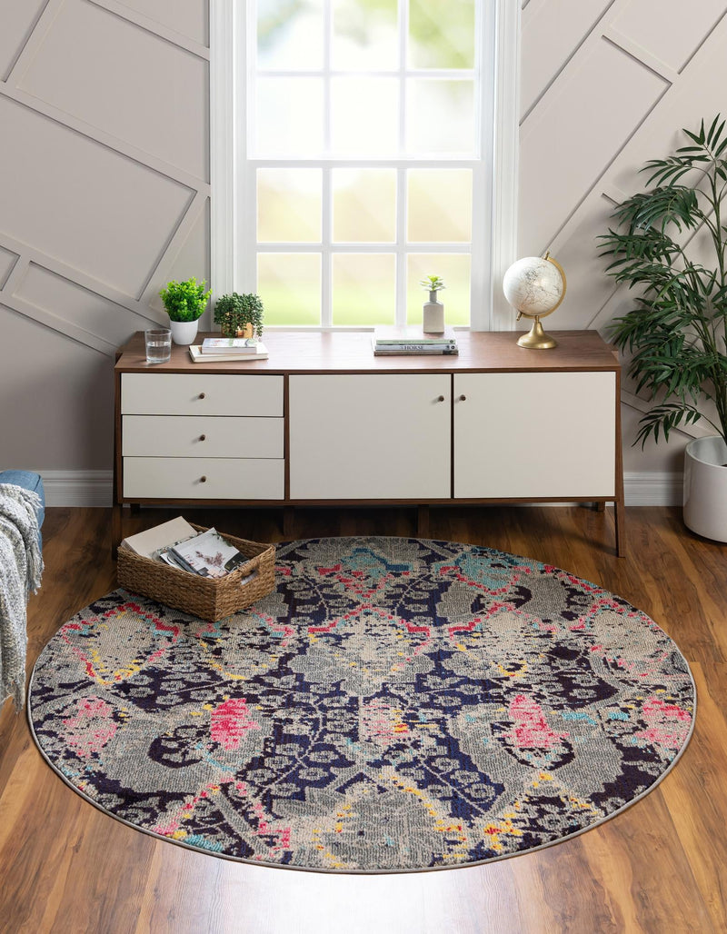 Sedona Vista Collection Area Rug - Manzanita Round Navy Blue lifestyle 20
