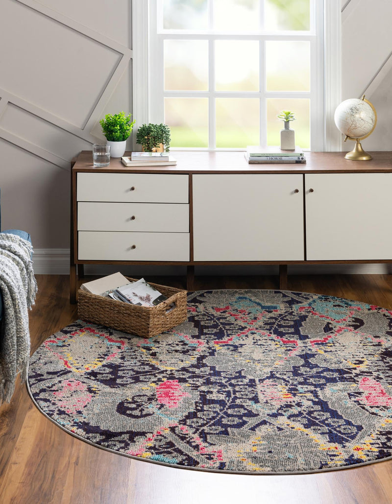 Sedona Vista Collection Area Rug - Manzanita Round Navy Blue lifestyle 29