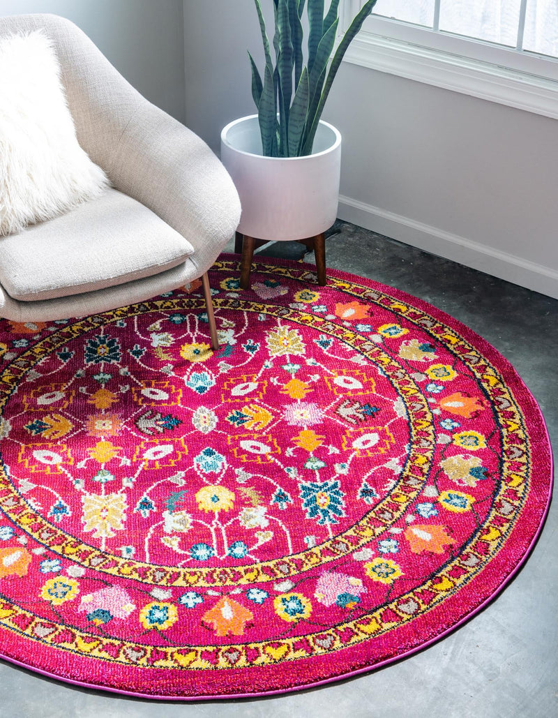 Chateau Elegance Collection Area Rug - Luxembourg Round Pink lifestyle 23