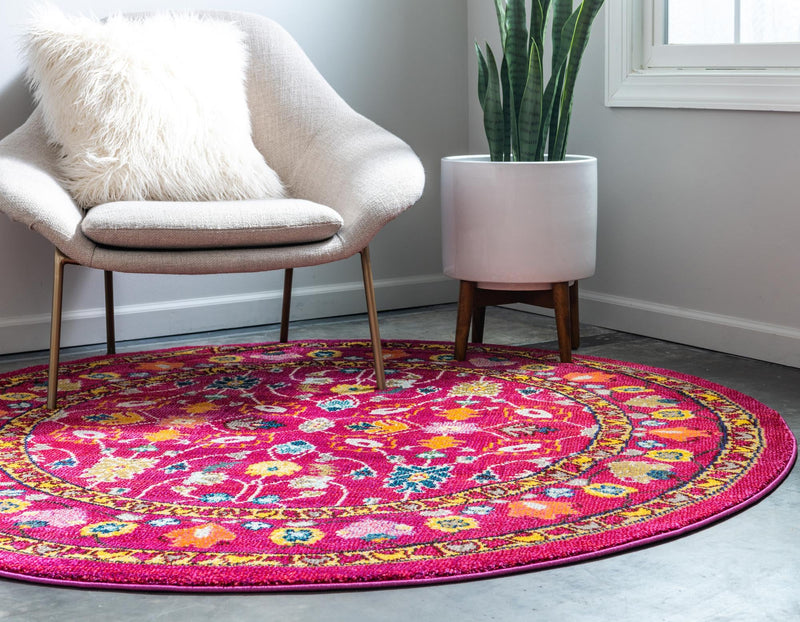 Chateau Elegance Collection Area Rug - Luxembourg Round Pink lifestyle 28